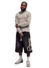 BLACK 3/4 SCRIPT SHORTS